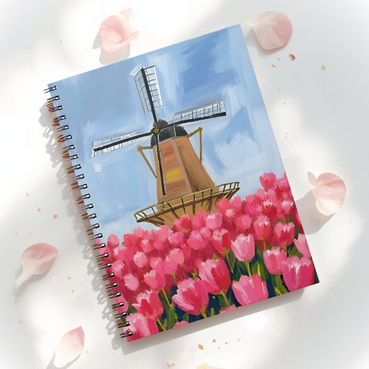 Dutch Windmill | Tulip Flower Field Watercolor Notizblock