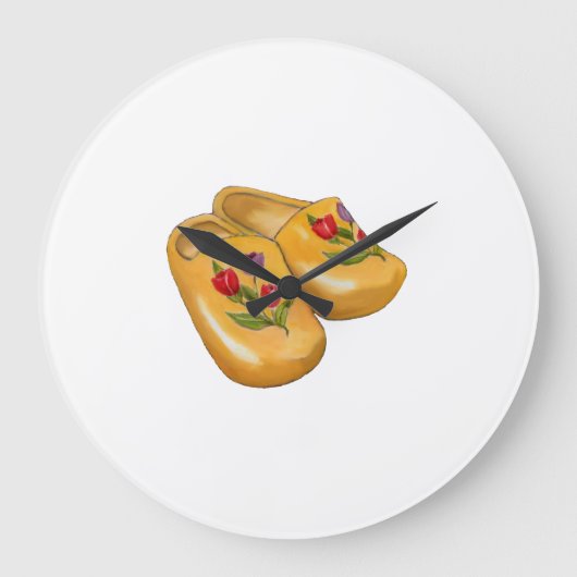 Dutch Wooden Shoes with Tulips, Klompen, Holland Große Wanduhr (Vorderseite)