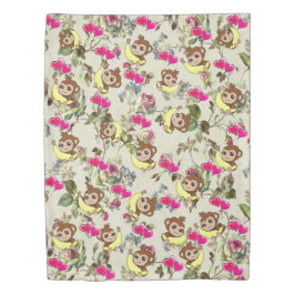 Duvet Cover Affen Bananen Rosa Herz Blüte