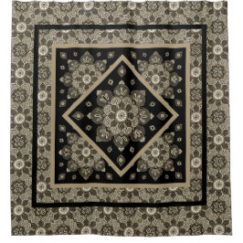 Duvet Cover Boho Sepia Medallions auf schwarz Duschvorhang