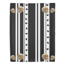 Duvet Cover Skulls Black Hearts White Strip