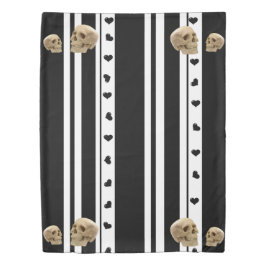 Duvet Cover Skulls Black Hearts White Strip