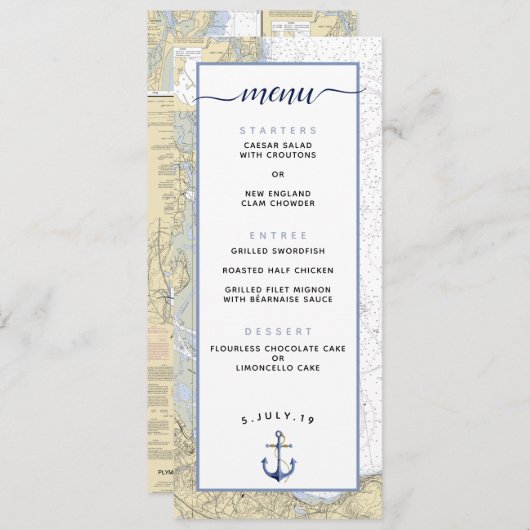 Duxbury Harbor MA Nautical Chart Wedding Menü Einladung (Vorne/Hinten)