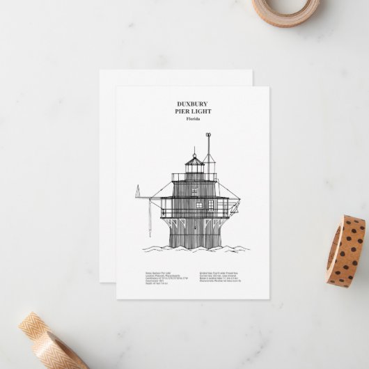 Duxbury Pier Light Lighthouse - Massachusetts - BD Mitteilungskarte (Vorderseite/Rückseite Beispiel)