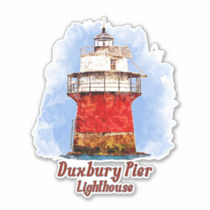 Duxbury Pier Lighthouse Wasserfarbe - Massachusett Aufkleber