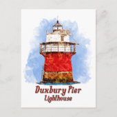 Duxbury Pier Lighthouse Wasserfarbe - Massachusett Postkarte (Vorderseite)