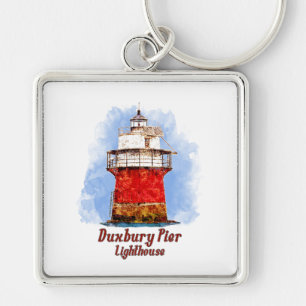 Duxbury Pier Lighthouse Wasserfarbe - Massachusett Schlüsselanhänger