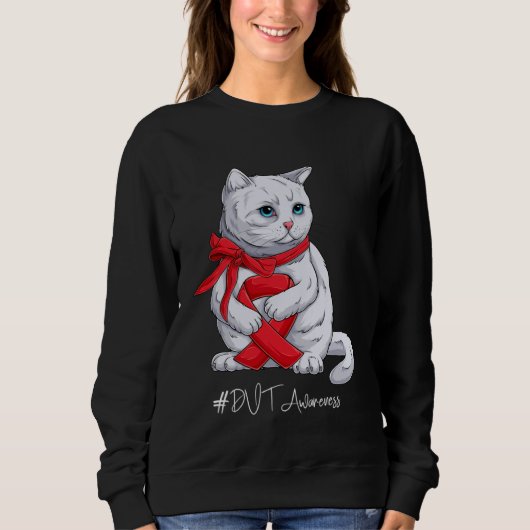DVT Awareness Month Red Ribbon Cat Sweatshirt (Vorderseite)