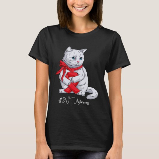 DVT Awareness Month Red Ribbon Cat T-Shirt (Vorderseite)