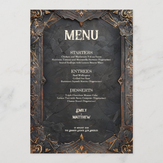 Dwarven Splendor Fantasy Wedding Menu Menükarte (Vorderseite)