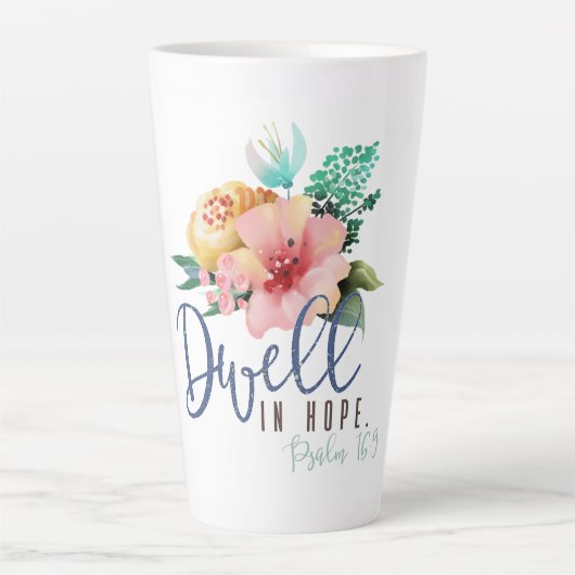 Dwell in Hope Bible Verse Floral Milchtasse (Vorderseite)