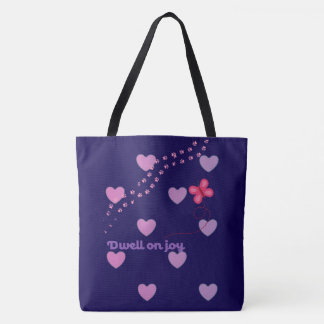 dwell on joy hearts and paw prints tote back  tasche
