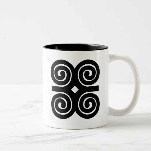 Dwennimmen - Stärke und Bescheidenheit Adinkra Zweifarbige Tasse (Rechts)