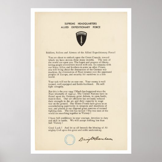 Dwight D. Eisenhower's Order of the Day (1944) Poster (Vorne)