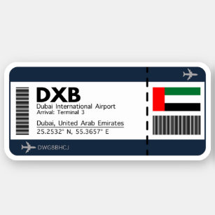 DXB Dubai Boarding Pass - Dubai Ticket Aufkleber