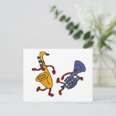 DY - Saxophon und Trumpet Dancing Cartoon Postkarte (Stehend Vorderseite)
