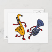 DY - Saxophon und Trumpet Dancing Cartoon Postkarte (Vorne/Hinten)