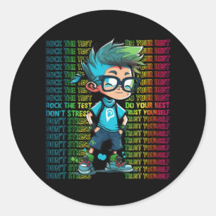Dye Rock the Test Happy Testing Day Boys Girls Kid Runder Aufkleber