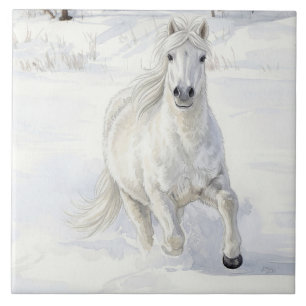 Dyfra das isländische Pferd galoppiert im Schnee Fliese