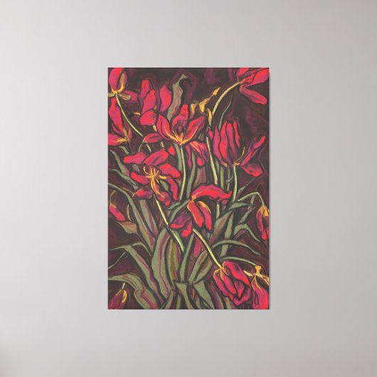 Dying Tulips Red Blume Statement Floral Painting Leinwanddruck (Vorderseite)