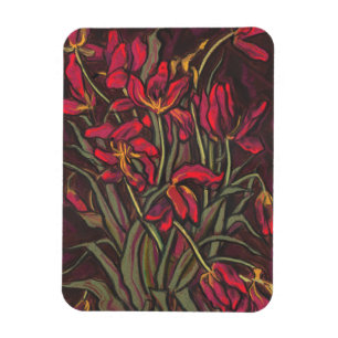Dying Tulips Red Blume Statement Floral Painting Magnet