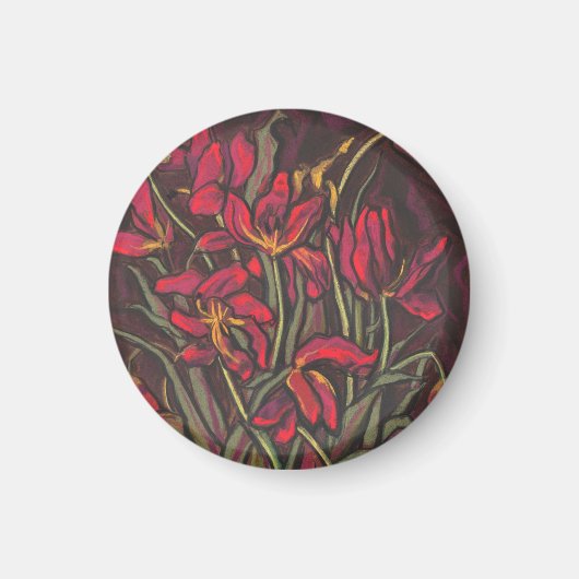 Dying Tulips Red Blume Statement Floral Painting Magnet (Vorne)