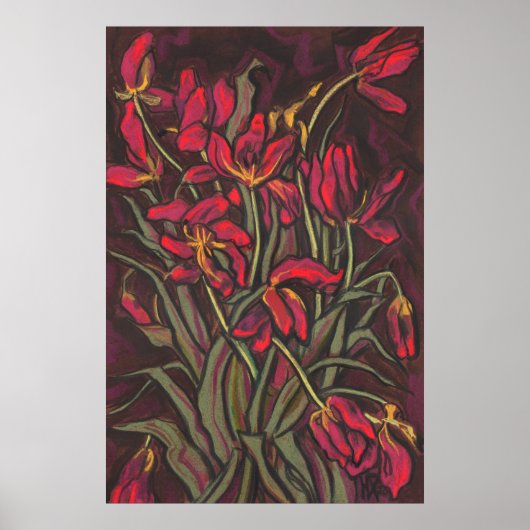 Dying Tulips Red Blume Statement Floral Painting Poster (Vorne)