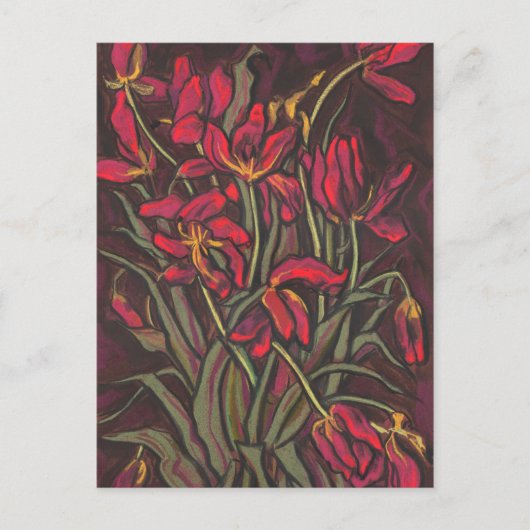 Dying Tulips Red Blume Statement Floral Painting Postkarte (Vorderseite)