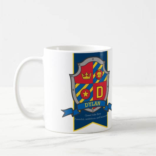 Dylan Letter D Heraldry Red Blue Name bedeutet Tas Kaffeetasse (Links)