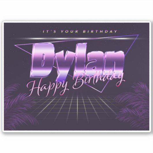 Dylan Name Vorname lila retro Sticker Geburtstag (Vorderseite)