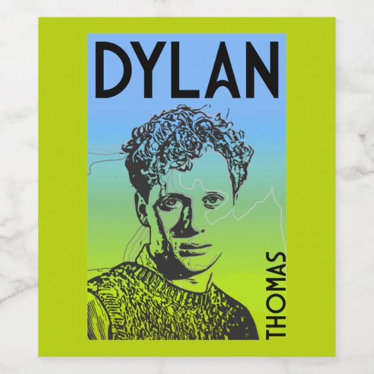 Dylan Thomas Welsh Poet Weinetikett (Einzelnes Label)