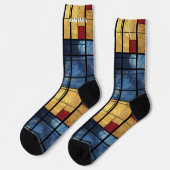 Dynamic Abstract Socks in Blue, Yellow, and Red Socken (Linkes Detail)