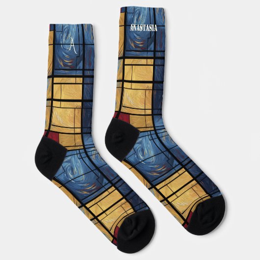 Dynamic Abstract Socks in Blue, Yellow, and Red Socken (Rechts)