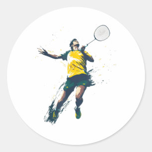 Dynamic Badminton Player Sportdesign Runder Aufkleber