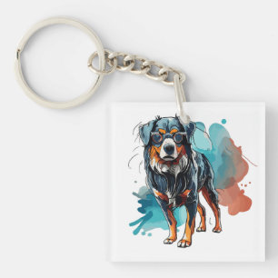 Dynamic Bernese Dok Zeichnend Aquarelltuch Schlüsselanhänger