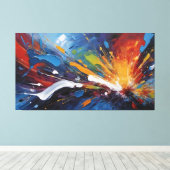 Dynamic Blue Orange Abstract Expressionism Art Leinwanddruck (Insitu (Holzboden))