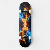 Dynamic Blue Orange Energy Clash Flame Skateboard (Vorderseite)