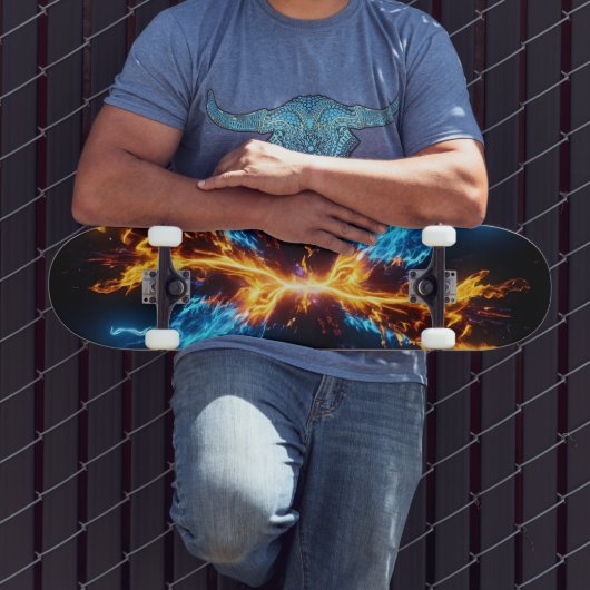 Dynamic Blue Orange Energy Clash Flame Skateboard (Außenbereich 3)