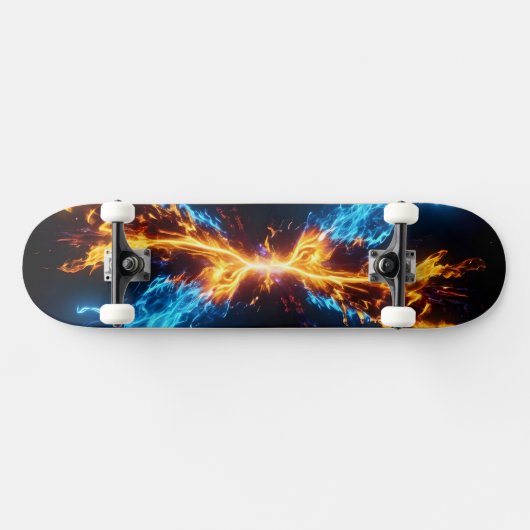 Dynamic Blue Orange Energy Clash Flame Skateboard (Horizontal)