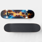 Dynamic Blue Orange Energy Clash Flame Skateboard (Horizontal)