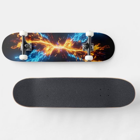 Dynamic Blue Orange Energy Clash Flame Skateboard (Horizontal)