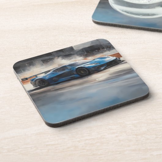 Dynamic Blue Urban Race Scene Getränkeuntersetzer (Linke Seite)