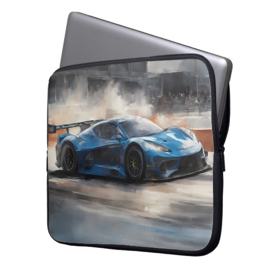 Dynamic Blue Urban Race Scene Laptopschutzhülle (Vorderseite Links)