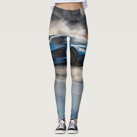 Dynamic Blue Urban Race Scene Leggings (Vorderseite)
