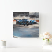 Dynamic Blue Urban Race Scene Quadratische Wanduhr (Zuhause)
