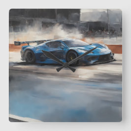 Dynamic Blue Urban Race Scene Quadratische Wanduhr