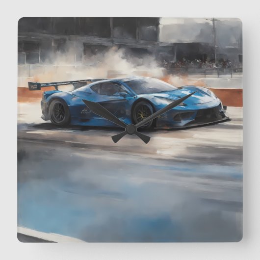 Dynamic Blue Urban Race Scene Quadratische Wanduhr (Vorderseite)