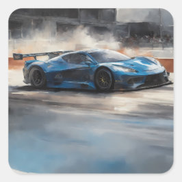 Dynamic Blue Urban Race Scene Quadratischer Aufkleber