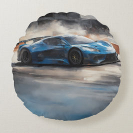 Dynamic Blue Urban Race Scene Rundes Kissen