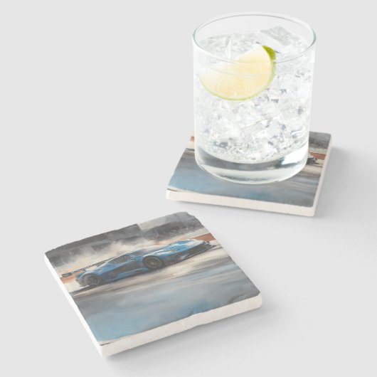 Dynamic Blue Urban Race Scene Steinuntersetzer (Seitenansicht)